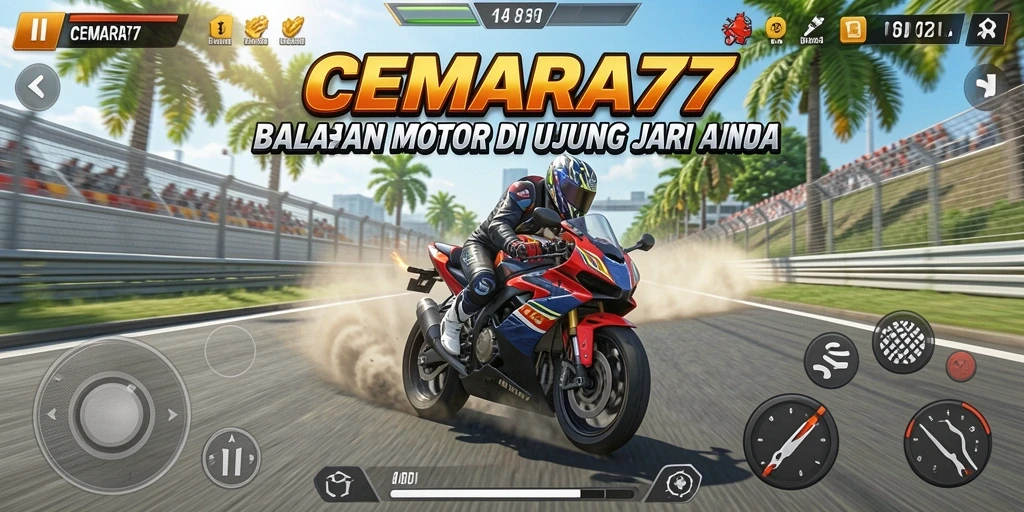 Tangkapan layar CEMARA77 menampilkan aksi balapan motor yang mendebarkan.