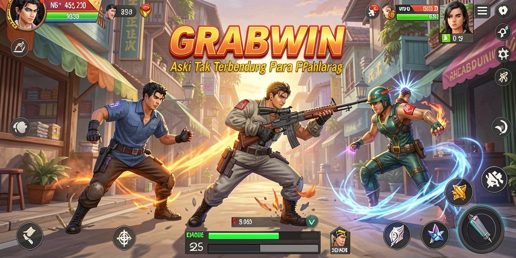 Screenshot gameplay GRABWIN menampilkan aksi pertarungan yang menegangkan.