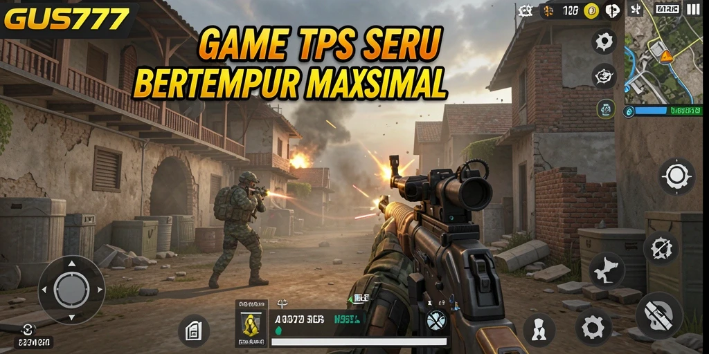 Tangkapan layar dari gameplay GUS77 yang penuh aksi TPS.