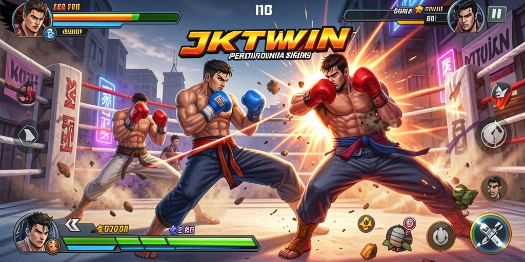 Screenshot gameplay JKTWIN menampilkan aksi pertarungan seru.