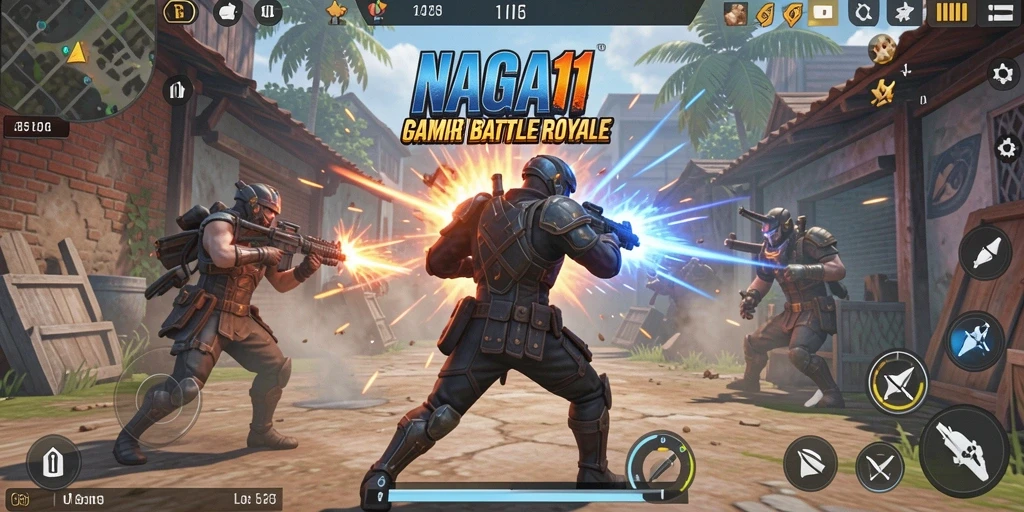 Screenshot gameplay NAGA11 menampilkan aksi pertarungan yang mendebarkan.