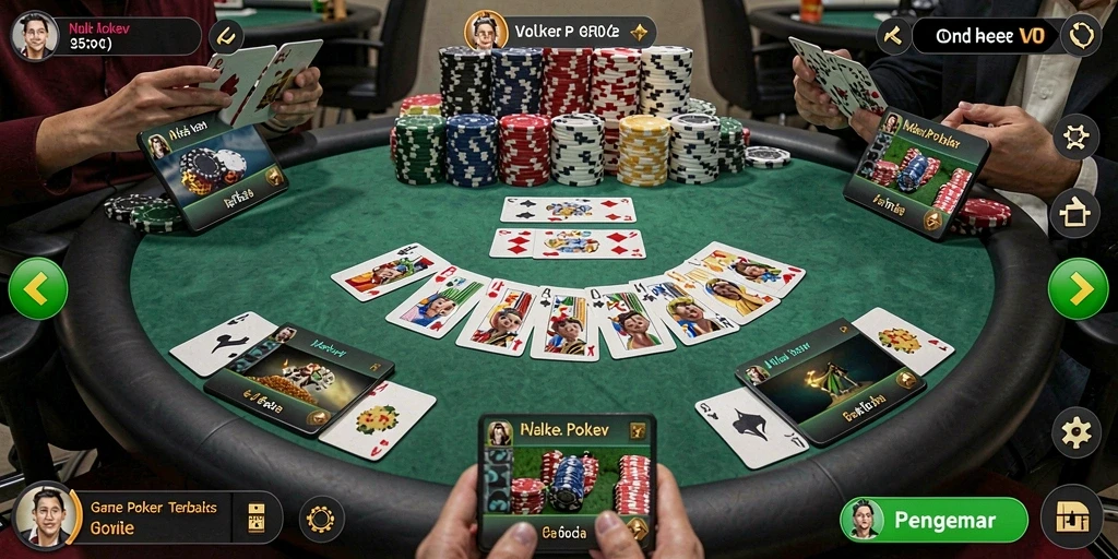 Screenshot V07 menunjukkan aksi seru dalam permainan Poker.